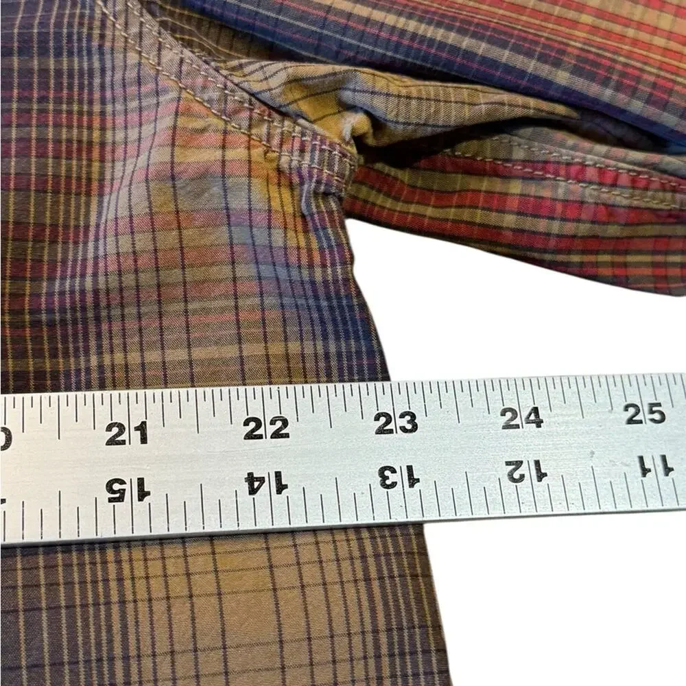 The North Face Gold, Red and Brown  Plaid Long Sleeve Cotton Shirt Mens Large